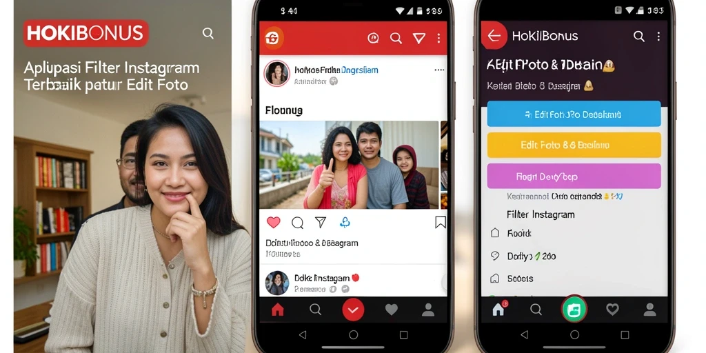 Antarmuka pengguna HOKIBONUS dengan filter Instagram yang menarik.
