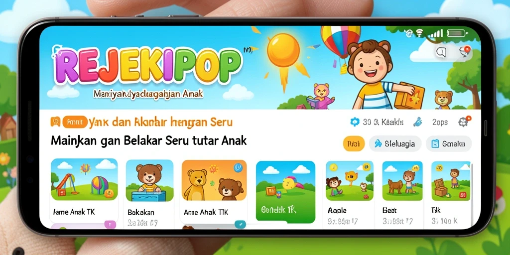 Antarmuka menyenangkan REJEKIPOP untuk belajar dan bermain.